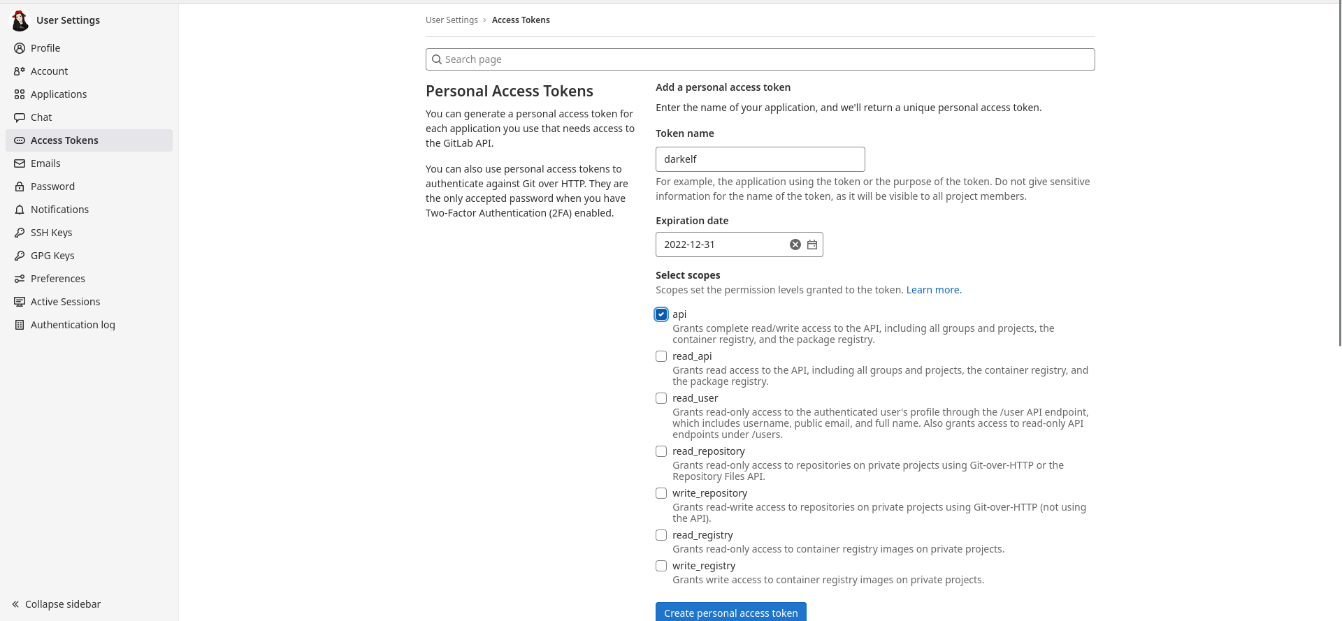 GitLab Personal Access Token